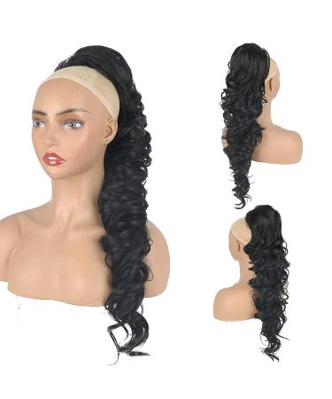 LEOSA 28 Inch Long Body Wave Drawstring Ponytail for Black Women | Synthetic Clip-in Hair Extension in Curly Wavy Style | Black Hairpiece Hair Bun - Buy Online on GoSupps.com
