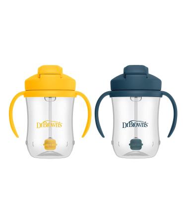 Dr. Brown's Milestones Baby's First Straw Cup 2 Pack - Dark Blue & Vintage Yellow 9oz/270ml - BPA Free | For 6m+ | Sippy Cup with Straw - Buy Online on GoSupps.com