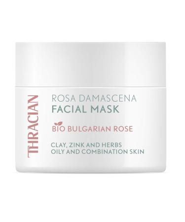 Thracian Rosa Damascena Thracian Organic Face Mask Gentle Cleansing Mask with Natural Zinc Clay and Organic Bulgarian Rose Water for Blackheads Acne Enlarged Pores and Oily Skin 100ml