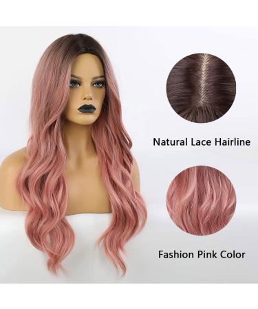 Piaou Ombre Black to Pink Synthetic Wig for Women - Long Natural Wave Heat Resistant Hair - Natural Looking - Buy Online on GoSupps.com