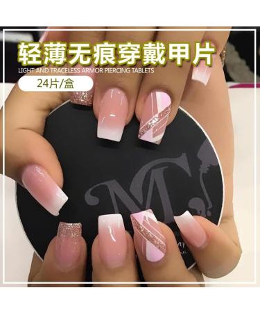 24Pcs/Set Press On Nails Mid Length Pink Gradient Plaid Pattern False Nails Acrylic Fake Nails Full Cover Nails Tips Artificial Finger Manicure Press on nails for Women and Girls - Buy Online on GoSupps.com