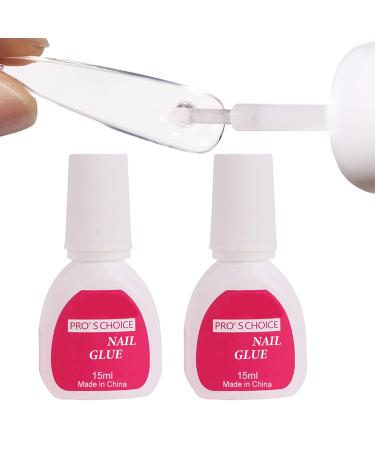 Nail Glue Nail Glue Extra Strong with Brush 30ml Nail Glue for Acrylic Nails Fast Dry Adhesive Bond Glue Brush On Nails Glue for Stick on Nails Long-Lasting Nail Glue for Fake Nails Gel 15ml x2