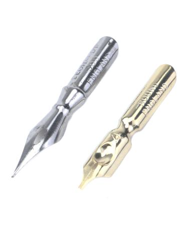 Mewutal 2Pcs/Set Comic Pen Nib Set Pen Nibs Replacements for Calligraphy Manga Writing Painting(Round Hand Nib+Ballpoint Nib) Gold+Silver