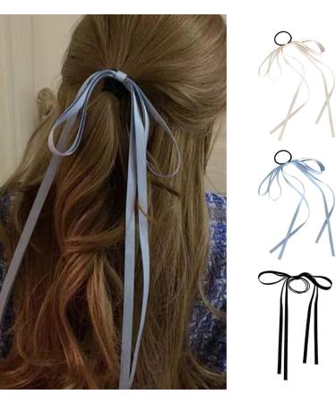 xbiez Chic Bow Elastic Hair Ropes Ponytail Holder Fashionable Ribbon Hair Scrunchie for Women and Girls Beige - Buy Online on GoSupps.com