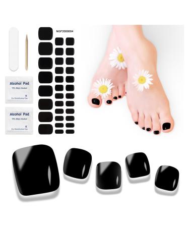 Semi-Cured Gel Pedicure Strips 32pcs Pure Color Series(K Black) - Full Nail Wraps for Women Girls Gel Toenail Stickers Works with Any Nail Lamps Includes Nail Pads Nail File & Wood Stick