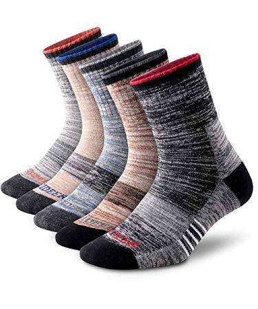 FEIDEER Men's Walking Hiking Socks, Wicking Cushion Quarter Crew Socks for Mens Outdoor Sports, 3/4/5 Pair, 6-15 Size Black/Gray/Light Khaki/Dark Coffee/Dark Blue 10-13