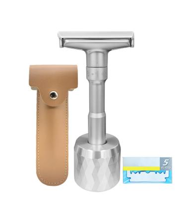 Razor planing men women women Safety Razor alloy 6 gang adjustable wet razor butterfly opening razor with 5 change blade leather case and base razor for gentle shaving