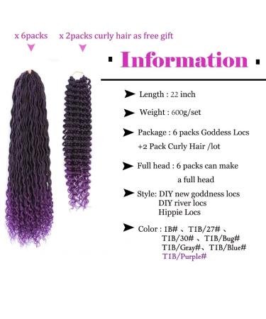8 Packs 22'' Purple Goddess Locs Crochet Hair | Boho Faix River Locs with Curly Ends | 8 packs/lot T1B/Purple - Buy Online on GoSupps.com