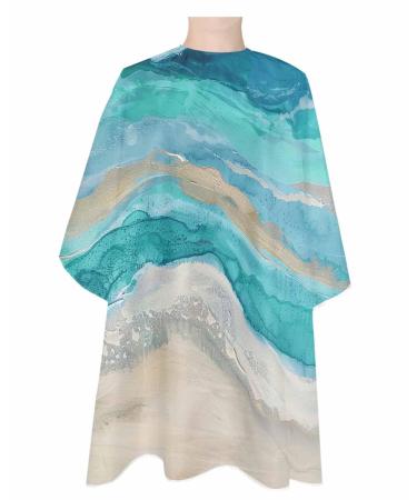 Abstract Turquoise Barber Cape - Salon Hair Cutting Cape for Women Men Kids Adults Shabby Chic Summer Grey Beach Wave Haircut Cape with Adjustable Elastic Neckline Hairdressing Stylist Accessories 1 piece 55x63 Inch Turquoise