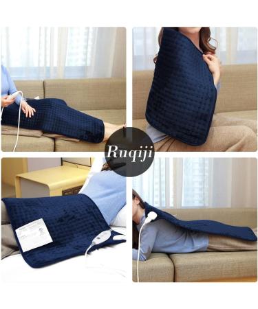 Ruqiji 17''x33'' XXXL King Size Heating Pad - Fast-Heating Technology, 6 Temp Settings - Flannel Electric Pad for Pain Relief in Back, Neck, Shoulders, Abdomen, Legs (Dark Blue) - Buy Online on GoSupps.com