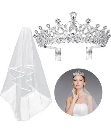 Frcolor Crystal Tiara Crown Rhinestone Wedding Bridal Headband with Veil & Comb - Buy Online on GoSupps.com