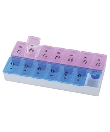 Gima - Pill dose for weekly planners 7 days x 2 sun symbol for tomorrow moon and star for the evening English 2 colors transparent pink and light blue compact and portable.