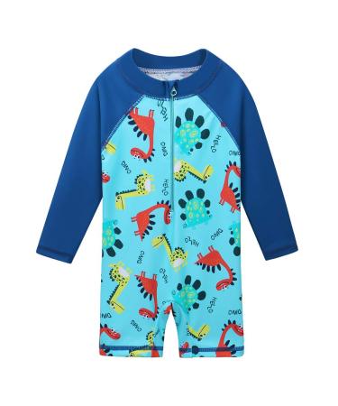 HUAANIUE Baby Boys Swimsuit Hat Short Sleeve One Piece Swimwear Zip Rash Guard Sun Protection Wetsuit Cap UPF 50+ 6M-4Y Swimming Hat Bathing Beachwear 0-6 Months 06 Dinosaur Swimwear