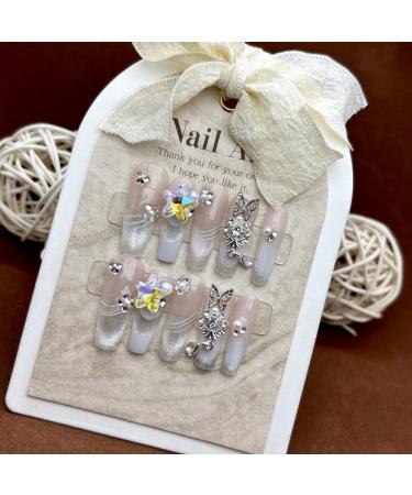 ZIIVIEVS Handmade wearing nail patches long trapezoidal fantasy purple cat eyes French diamond fake nail patches manicure 10PCS (Size : S) - Buy Online on GoSupps.com