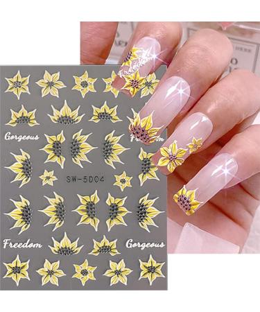 5D Flower Embossed Sunflower Nail Stickers - Self Adhesive Design for Acrylic Nails - Summer Nail Art Decoration for Women/Girls - Buy Online on GoSupps.com