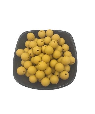 Alenybeby 100pcs Silicone Round Beads 12mm Silicone Pearl Beads for Bracelet DIY Beading Mom Jewelry Necklace Making Accessories (Mustard)
