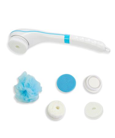 BREENHILL Electric Body Brush Shower Brush with Extended Long Handle Rechargeable Back Body Brush|Exfoliating 5 in 1(Blue) 3608Blue
