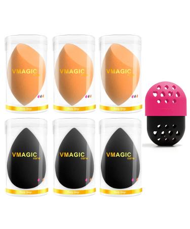 Premium Makeup Sponges Beauty Foundation blender Sponge for Applicator Foundation and Highlight Perfect for Liquid Cream and Powder Soft and Flexible(3 Orange + 3 Black)