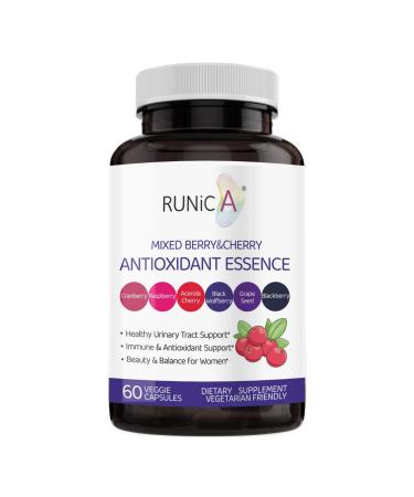 RUNICA 6X 6-in-1 Mixed Berry & Cherry Antioxidant Supplement - 6-Berry Superfood Blend for Radiant Skin Glow & Immune Support - 60 Vegan Capsules, 30-Day Starter Pack