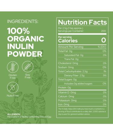 Organic Inulin (FOS Powder) 500g by Plant of Life | Daily Water Soluable Prebiotic Fiber | Superfood for Colon & Gut | Easily Mix with Drinks Coffee & Smoothies | Vegan Non-GMO - Buy Online on GoSupps.com