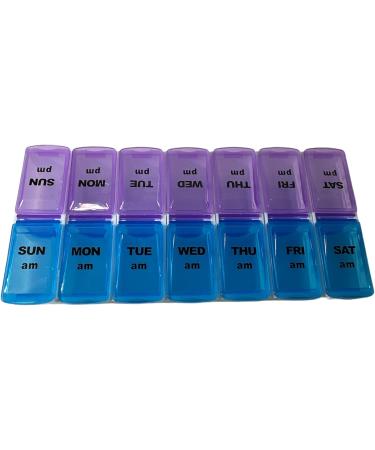 7 Day AM PM Large Compartment Pill Box Organizer - Easy Open Detachable & Portable - Weekly Medication & Vitamin Holder in Purple/Blue - Buy Online on GoSupps.com