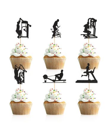 Donoter 24 Pieces Gym Cupcake Toppers Weight Lifting Cake Picks for Fitness Themed Birthday Party Decorations