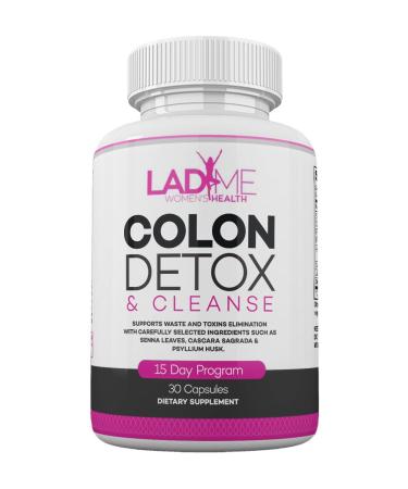 Pure Colon Cleanse & Detox 15 Day Program - Herbal Laxative Constipation Relief with Psyllium Husk Cascara Sagrada & Senna Leaves - Special Women Intestinal Cleanser by Ladyme - 30 Capsules