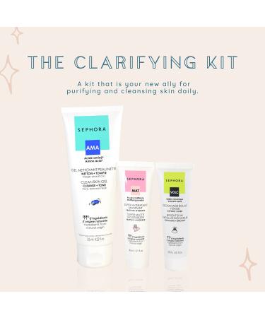 Sephora Clarifying Kit: Clean Skin Gel Cleanser, Toner, Matte Hydrating Moisturizer & Bright Skin Exfoliating Scrub - Buy Online on GoSupps.com