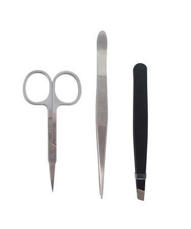 Honbay 3PCS Tweezers Set Point and Slant Stainless Steel Tweezers  Eyebrows Scissor  for Eyebrow and Nose Hair