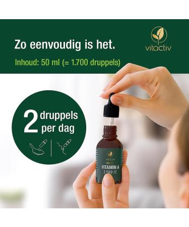 Vitactiv Natural Nutrition Vitamin A drops high dose 50 ml 1700 drops for 850 days 1000 g 3333 IU A vitamin per day highly bioavailable retinyl palmitate MCT oil from Germany laboratory tested - Buy Online on GoSupps.com