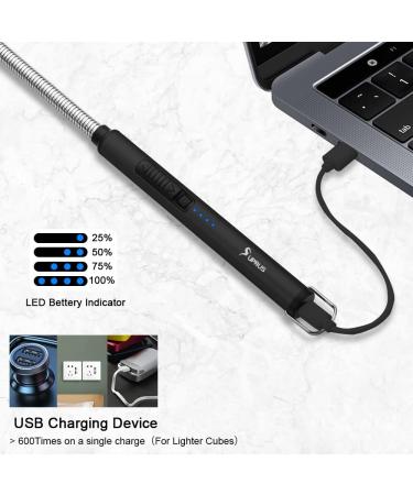 Candle Lighter SUPRUS Rechargeable Electric Arc Lighter Triple Safety Long Lighter Stainless Steel Shell & Hanging Hook with 360 Flexible Neck Black - Buy Online on GoSupps.com
