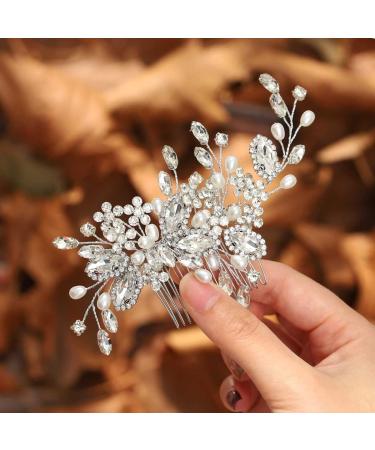 Bridal Crystal Hair Comb with Pearls | Wedding Hair Accessories for Women and Girls - Silver - Buy Online on GoSupps.com