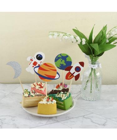 Pokinge 24 Pcs Creative Cupcake Topper Outer Space Cake Decoration Funny Spaceship Themed Party Supplies Cartoon Astronaut Rocket Planet for Children(24Pcs) - Buy Online on GoSupps.com