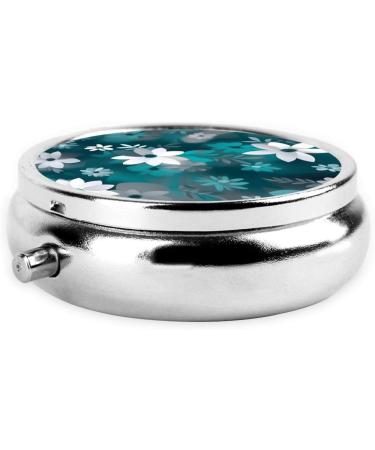 Teal Grey & White Floral Portable Metal Pill Box | Round Mini 3-Compartment | Perfect for Travel | Fastening Design | Small Pills Organizer - Buy Online on GoSupps.com