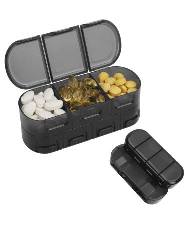 FYY Daily Pill Organizer 7 Compartments Portable Travel Pill Case Pill Box for Purse Pocket to Hold Vitamins Cod Liver Oil Supplements and Medication-Black