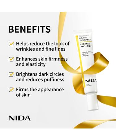 NIDA Revive Eye Cream For Face And Neck | Probiotic Solution Retinal Peptide | Wrinkles Fine Lines Cell Turnover Firm Skin Texture Radiant Skin Moisture Retention | 1.35 fl. oz. 40ml - Buy Online on GoSupps.com