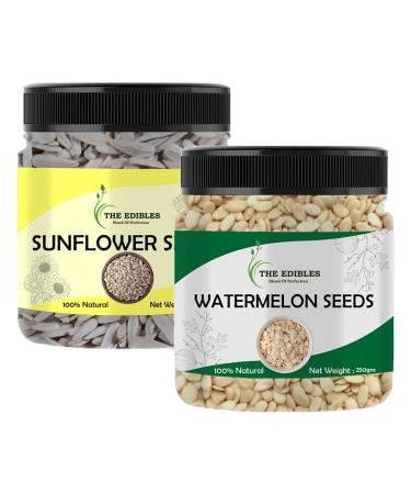 The EDIBLES Combo Seeds Raw Watermelon Seeds Protein Fiber Rich Superfood for Eating and Raw Sunflower Seeds for Eating Healthy Seeds 250 GMS Each Total 500 GMS_Packing May Vary