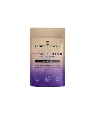FS Lions Mane | 120 Lion's Mane Tablets 2000mg Lion's Mane Per Serving | High Content Lions Mane Mushroom Supplement | Non-GMO Gluten Free Allergen Free | Made in the UK