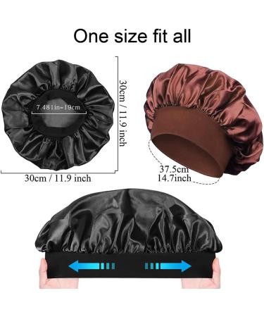 leiwo Silk Bonnet Satin Bonnet 2PCS Hair Bonnet for Sleeping Soft Elastic Band Breathable Hair Wrap Sleep Cap Black + Brown - Buy Online on GoSupps.com