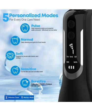 Cordless Water Flosser & Oral Irrigator with 5 Modes - Portable & Rechargeable - 4 Jet Tips - Travel-Friendly - Black - Buy Online on GoSupps.com