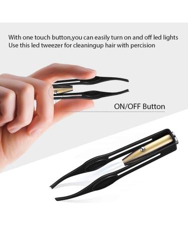 Fuckettes Set: 4 Precision Stainless Steel Tweezers with LED Light for Makeup Eyelashes & Hair Removal - Buy Online on GoSupps.com