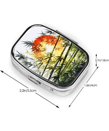 Bamboo Trees Sun Printing Pill Case | Cute 2 Compartment Travel Pill Box Organizer for Purse & Gifts - Buy Online on GoSupps.com