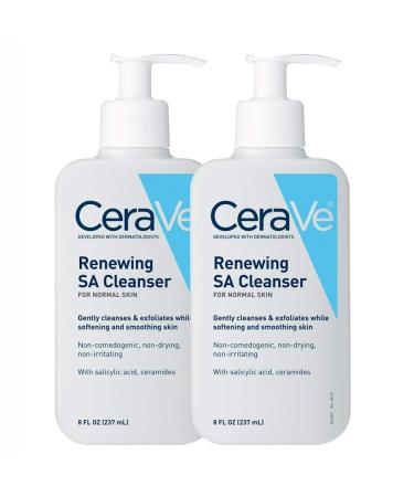 CeraVe Salicylic Acid Cleanser | 8 Ounce Pack of 2 | Renewing Exfoliating Face Wash with Vitamin D for Rough and Bumpy Skin | Fragrance Free