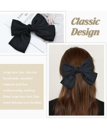 Yoosit 2 Colors 8 Inch Large Bowknot Satin Hair Bows French Barrettes Hair Clips Ponytail Holder Hair Bow Ribbon Accessories for Women Girls (white and black hair bows) - Buy Online on GoSupps.com