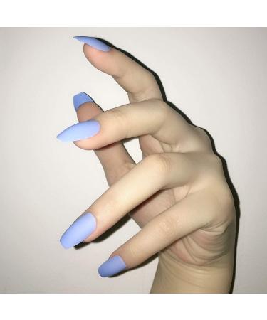 Belicey Press-On Matte Blue Coffin False Nails - 24PCS Medium Acrylic Tips for Women & Girls - Buy Online on GoSupps.com