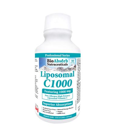 Bio Absorb Liposomal Vitamin C 1000mg. 8.5 oz. 50 Servings of Liquid Vitamin C. Non GMO. Soy-Free. Vegan. Natural Orange Flavour 250ml (50 servings of 1000 mg)
