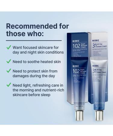 KOEC 31 All Day Shield & 102 Night Renewal Cream Set Day & Night Face Moisturizer for Women Hydration & Firming Cream for Smooth - Buy Online on GoSupps.com