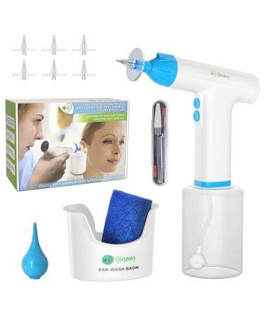 Qisxrovy Ear Irrigation Flushing System Earwax Cleaner Battery Powered Ear Wax Remover with 5 Replaceable Nozzle Basin Towel