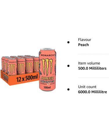 Buy Monster Energy Monarch - Caffeinated Peach & Nectarine Drink (12 x 500ml) - Refreshing Energy Boost for International Shipping - Buy Online on GoSupps.com