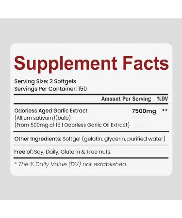 Elare Organic Aged Garlic Extract 7500mg Odorless 24 Month Aged Garlic Supplements | Health & Energy Support Non-GMO Non-Soy | All Natural - 300 Softgels (1 Bag) - Buy Online on GoSupps.com